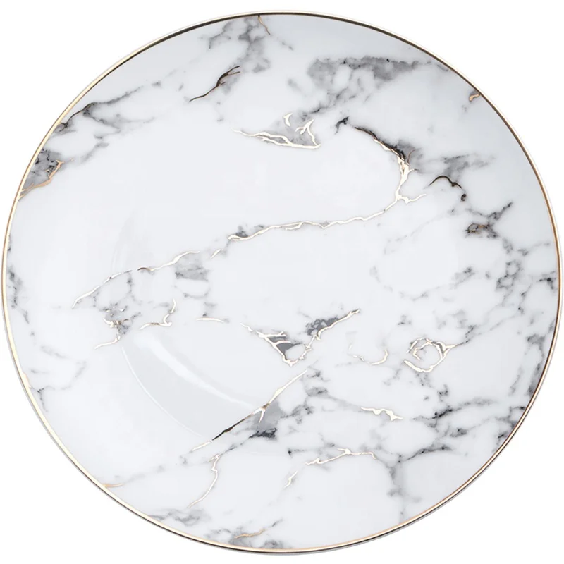 Unique dignity round dinner plate set western premium plain ceramic marble plates for food