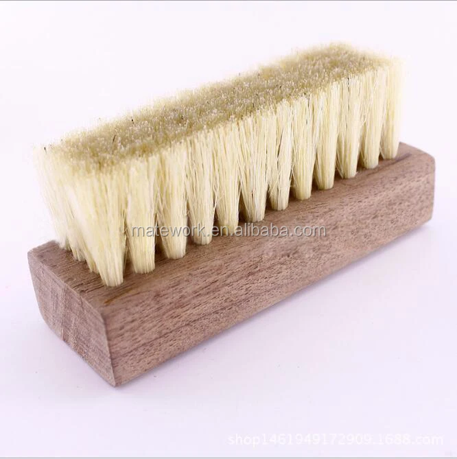 
2.5cm pig hair/hog hair shoe brush with walnut wooden handle,premium sneaker brush 