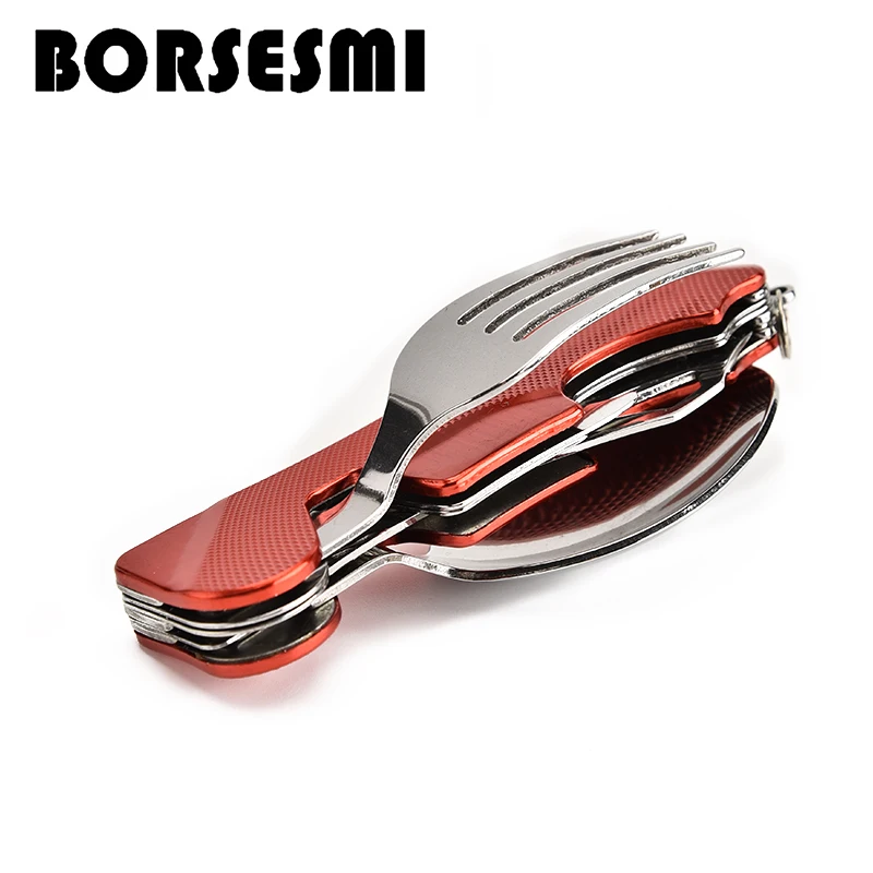 New Camping spoon fork knife set travel reusable cutlery 3 in 1 Picnic stainless steel Flatware Sets folding portable tableware