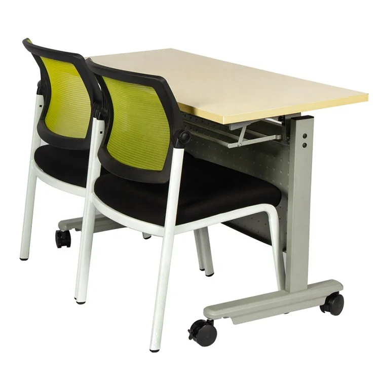 Современный прямоугольный металлический тренировочный стол с откидной крышкой и колесами для офисной комнаты