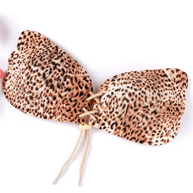 Hot Latest Fashion Strapless Body Shaper Backless Gathering Traceless Sexy Leopard Print Push Up Bra with Bandage