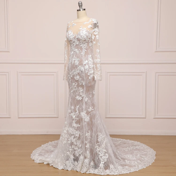 Роскошные кружевные свадебные платья-русалки цвета слоновой кости с длинным рукавом свадебные платья 2019