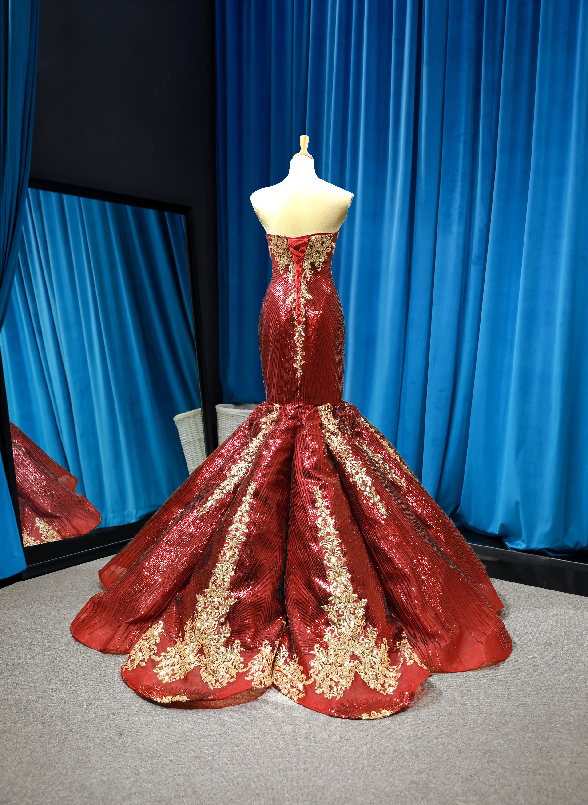 Jancember RSM66787 royal blue evening dress women vestidos de fiesta luxury long sleeve sexy mermaid prom dress evening