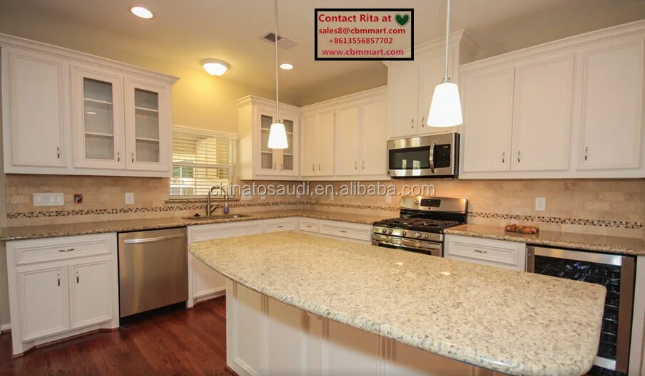 Modern style white kitchen cabinets with kitchen island table