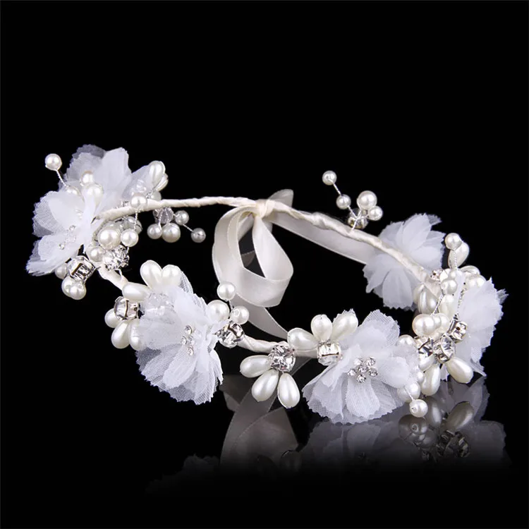 Beautiful bride hair crown artificial flower hair garland with pearl white