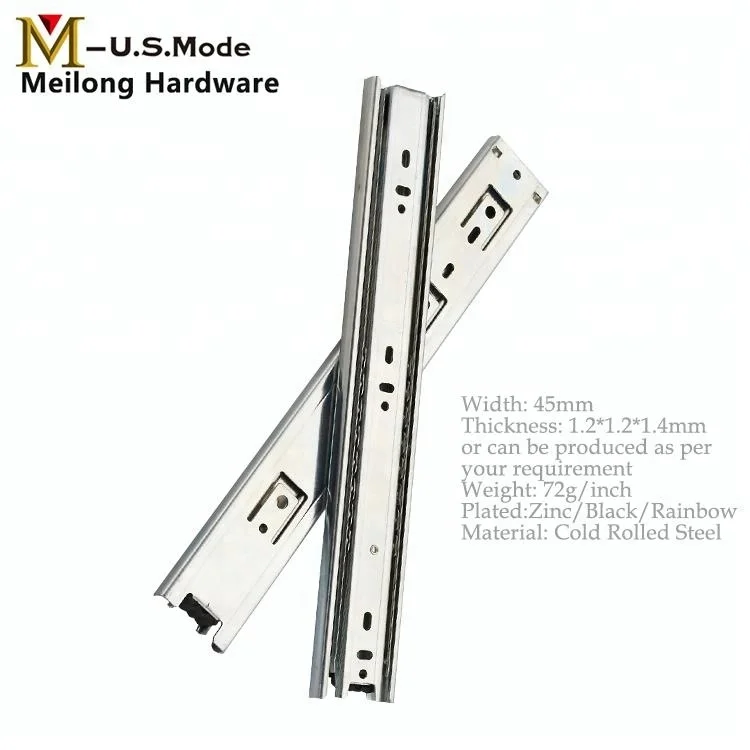 Jieyang Manufacture Hot Sell Furniture Channel Three Fold Ball Bearing Drawer Damping Buffer Slide