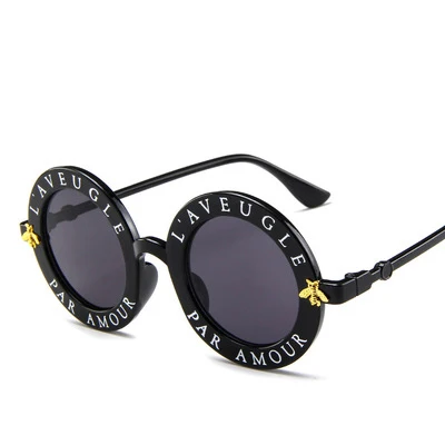 15981 Men And Women Retro Sunglasses English Letters Little Bee Wholesale Round Sunglasses