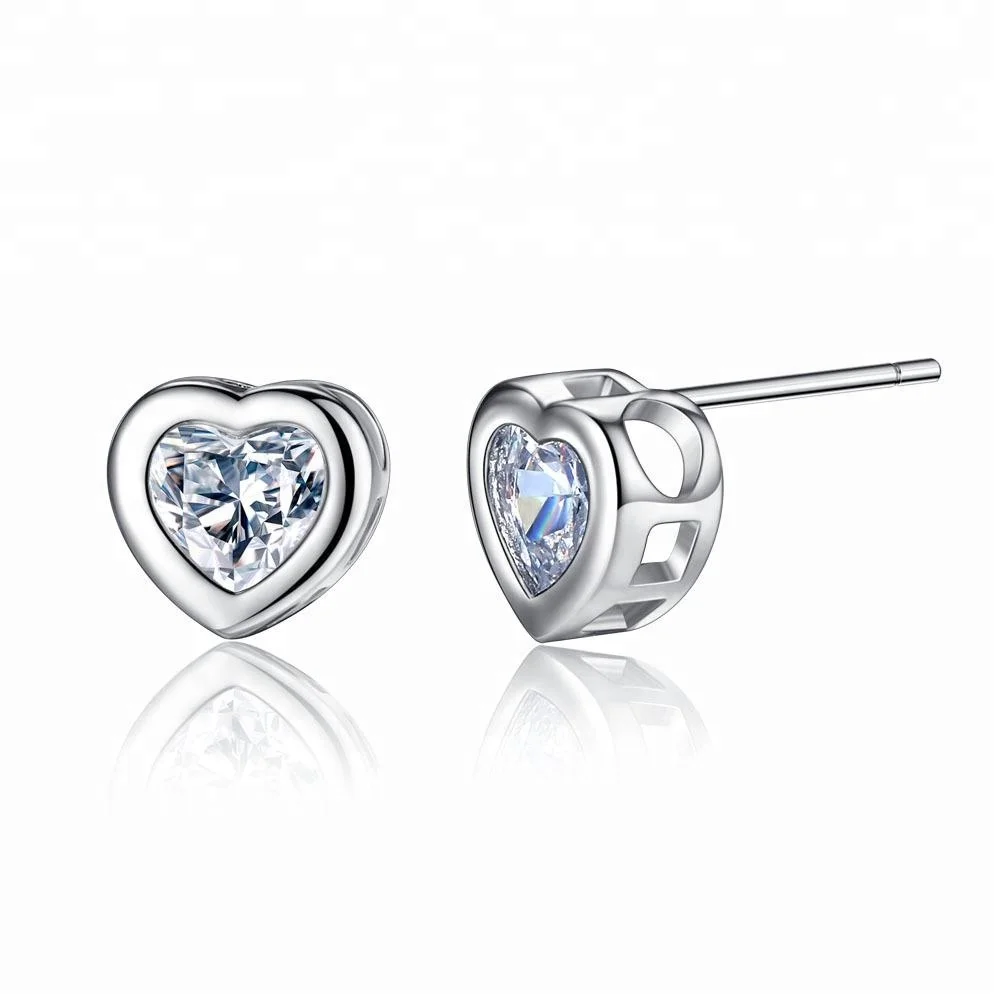 OL Office Lady Style Less Than 1 Dollar 8MM Zircon Heart Stud Earring
