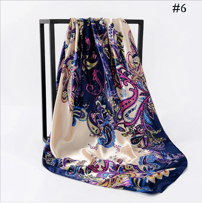 Hot selling cashew hijab spring summer elegant classic printing cashew large square silk scarf  90*90 cm