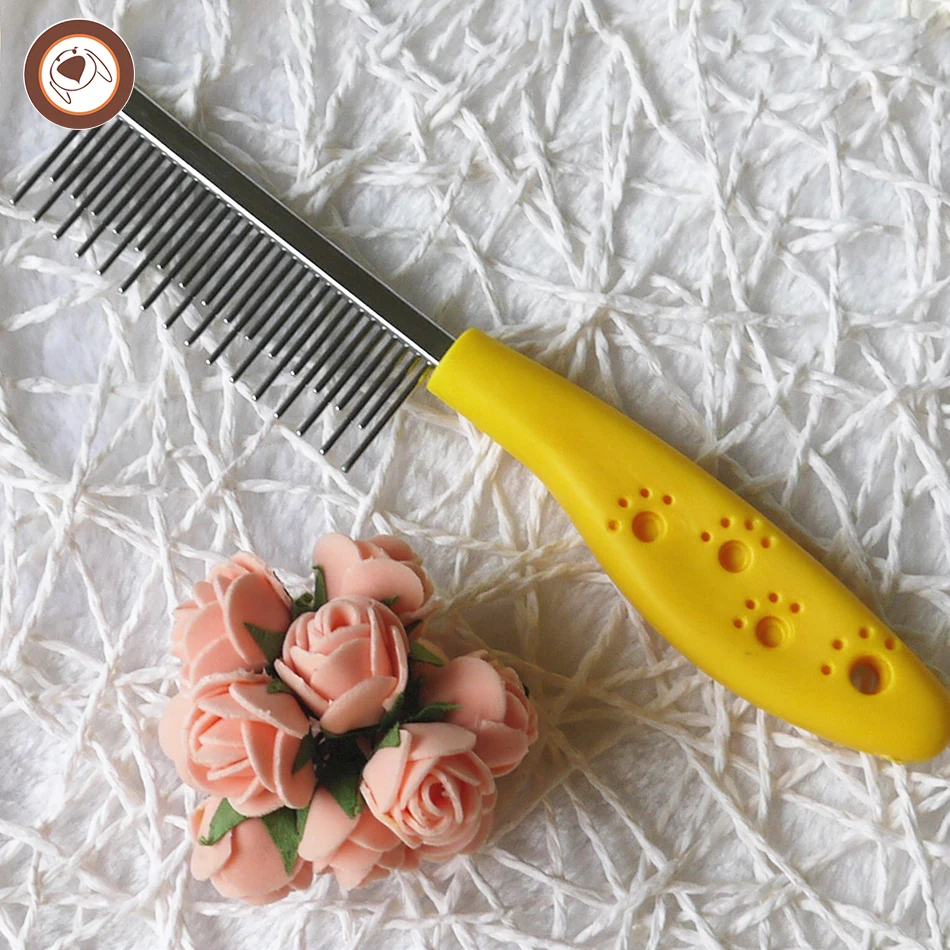 Plastic Paw Print Handle Length Teeth Pet Dog Cat Animal Puppy Poodle Hair Grooming Cleaning Comb