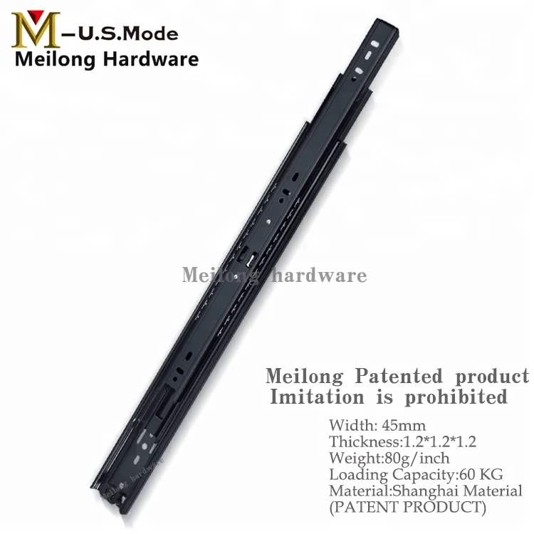 Meilong hardware Patented product 3 Fold Full Extension Ball Bearing Drawer Slide Rail/ Telescopic Channel for table 45mm