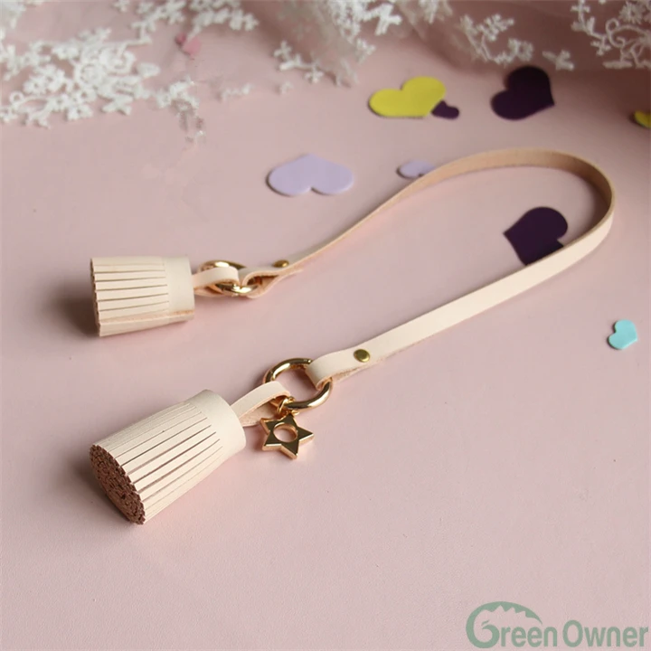 Wholesale pure genuine leather handmade tassel key ring, leather tassels for handbag, wholesale tassels