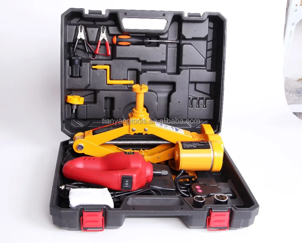 Hot Sale 12V 3T CE ISO Manufacturer Portable Durable Electric Screw Scissor Car Jack and Impact Wrench Quick Repair Tools Sets