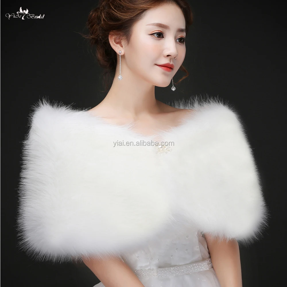 
LZP228 Elegance Off Shoulder Wedding Shawls White Faux Fur Winter Cloak 