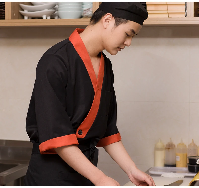 
Japanese Chef Coat Jacket Sushi for Men Restaurant Uniform 65% Polyester/35% cotton 