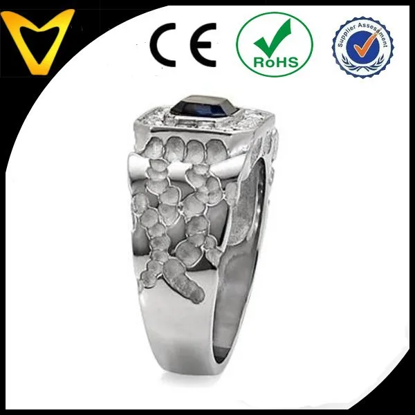Luxury Mens 1.5 Carat Emerald cut Simulated Sapphire CZ Stainless Steel Hypoallergenic Tarnish Free rings for men