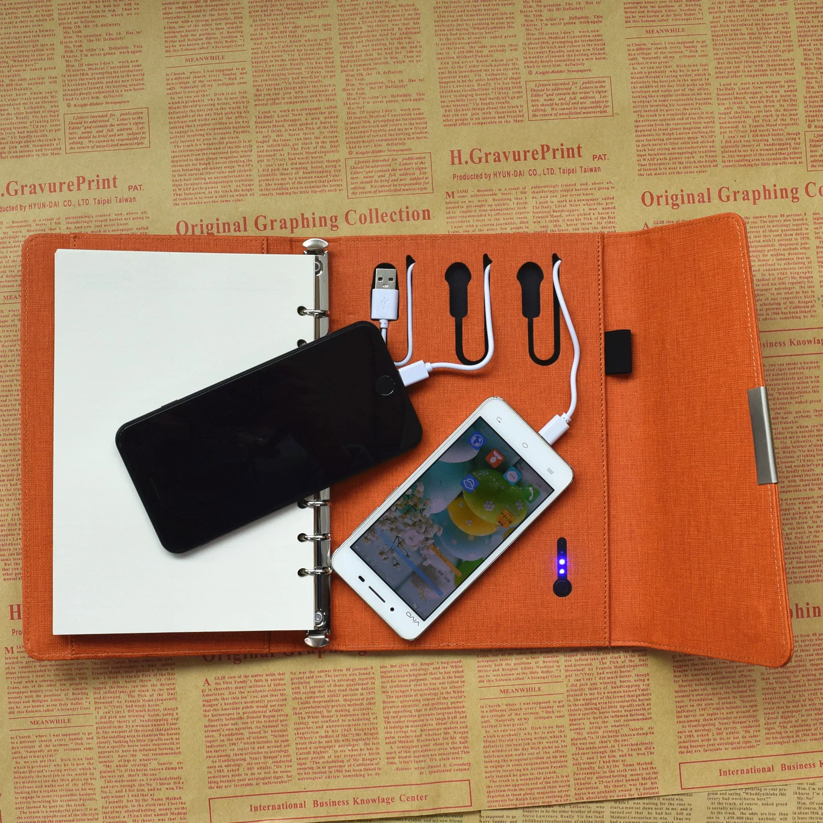 Деловой дневник из искусственной кожи, складной журнал, записная книжка с портативным зарядным устройством