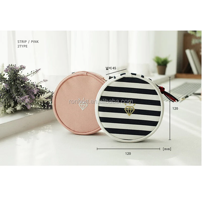 
Round Canvas Jewelry Pouch Small Round Zipper Pouch For Earring Stud Ring Storage 