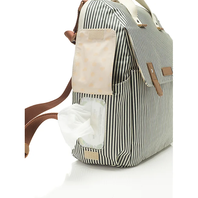 Wholesale High Capacity Fashion Adult Stripe Baby Girl Diaper Bags Handbag Manufacturer Back Pack Diaper Bag