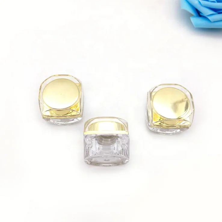 Wholesale custom logo square acrylic 5ml clear golden cosmetic cream jars custom package jar small container with good price