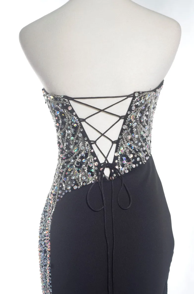 Long mermaid backless fformal party wear beaded black evening dresses elegant