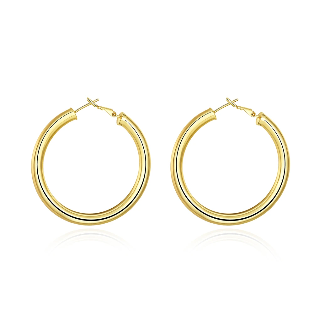 
Wide Thick 18K Gold Plated Tube Hoop Click-Top Half Round Hoops Earrings For Women Girls 