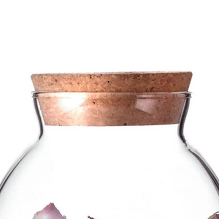 Airtight Container with Cork Lid 500ml Round Clear Glass Favor Glass Jar Storage
