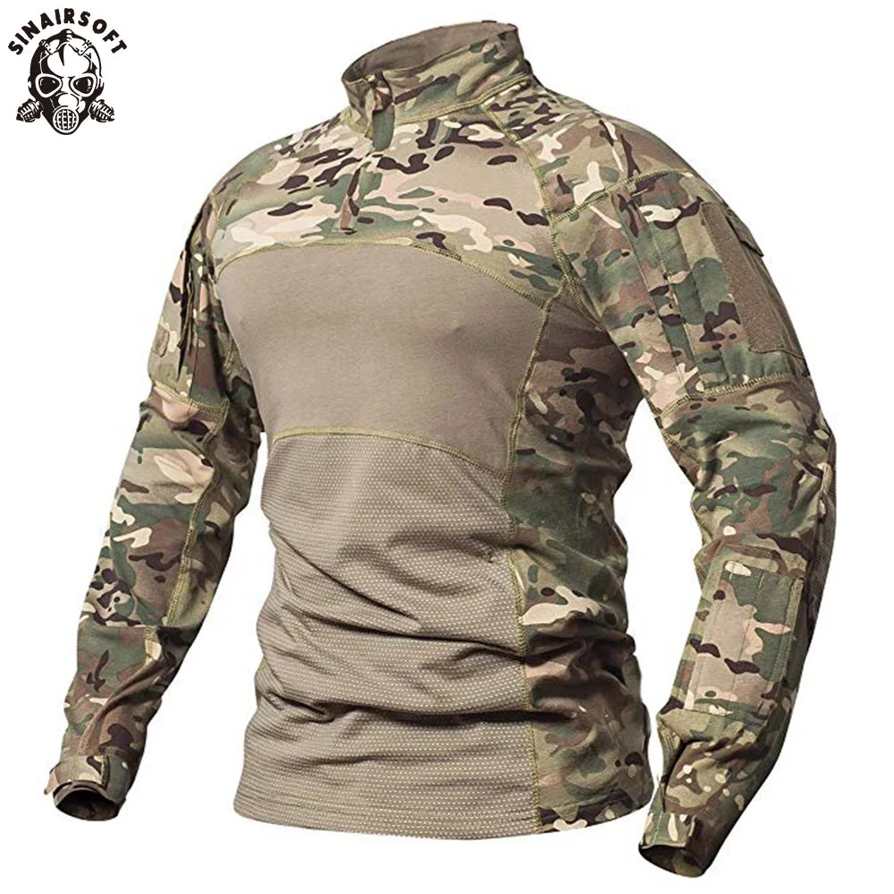 Tactical Camo Long Sleeve T Shirt Men Combat Shirt Camouflage Zip Tees