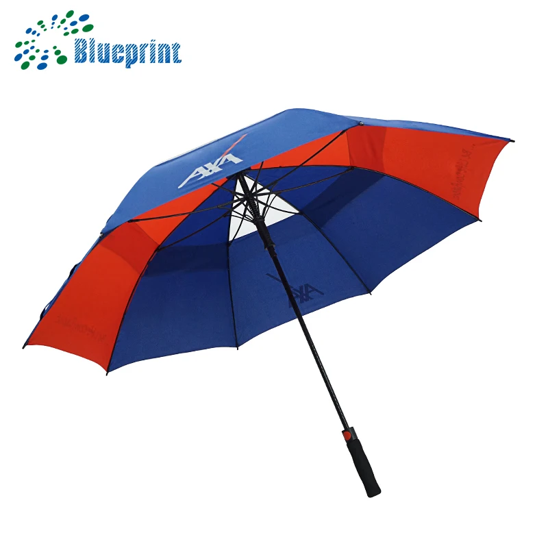 Customized Designs Fiberglass Frame Double Canopy Windproof Golf Umbrella