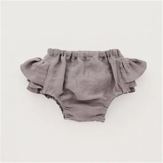 
INS popular Linen Ruffle Toddler Bloomer For Kids Girls Organic Cotton Infant Mini Shorts Diaper Cover 