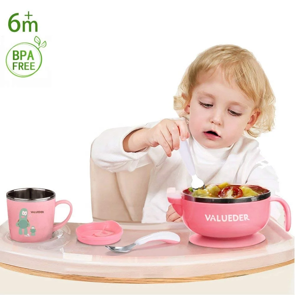 Eco-friendly BPA free stainless steel food feeding suction baby bowl