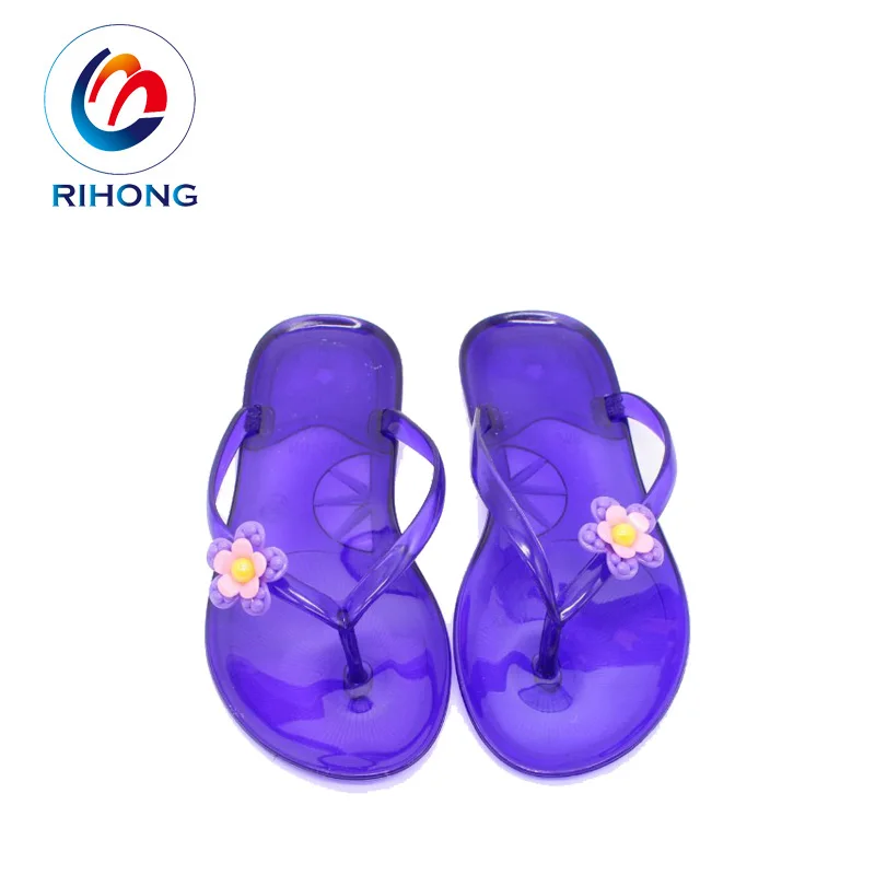 hot selling custom flower accessories strap plain slipper sandal crystal clear jelly flip flops