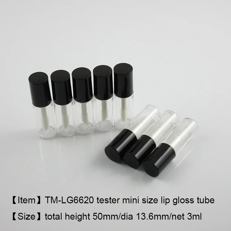 Free shipping MOQ  500pcs TM-LG6620 3ml small tester empty lip gloss bottle custom logo lip gloss tube plastic lip gloss package