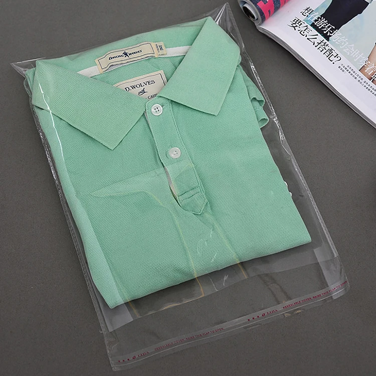 Custom T shirt Printing Packaging Bag With Self Adhesive Own Logo Clear Plastic Bag For Clothes