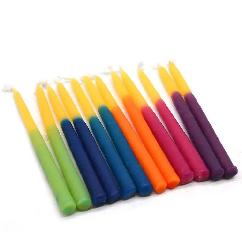 
DELUXE TAPERED MULTI COLORED SAFED HANUKKAH CANDLES FOR Jewish Holiday Celebration  (62027515932)