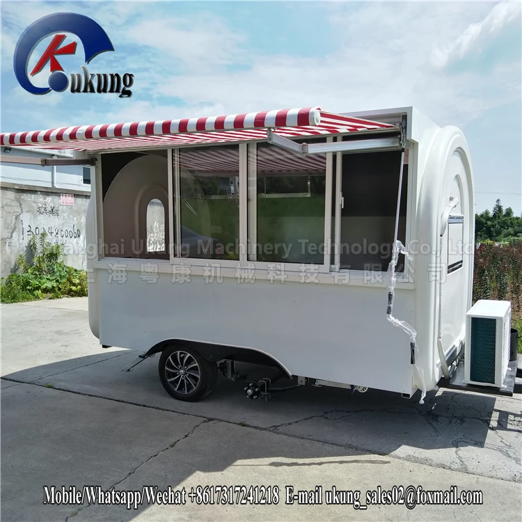 UKUNG New design food selling truck with four pieces of glasses sliding service window pulled by SUV or sedan car