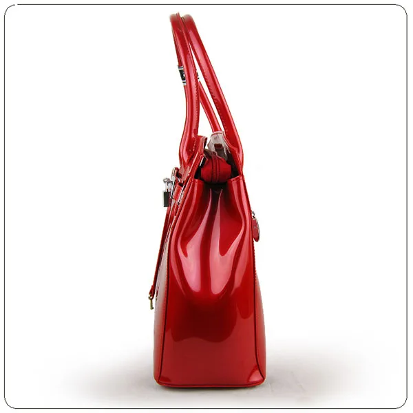 Wholesale women brand name designer red shinny pu leather handbag with sexy design
