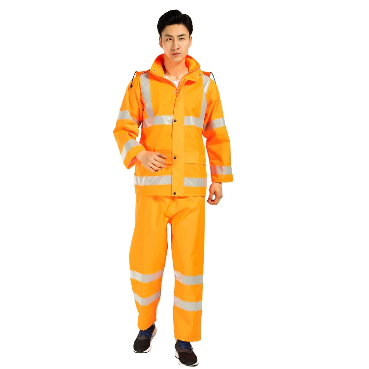 Orange oxford polyester military and police raincoat jacket wholesale with reflective tape