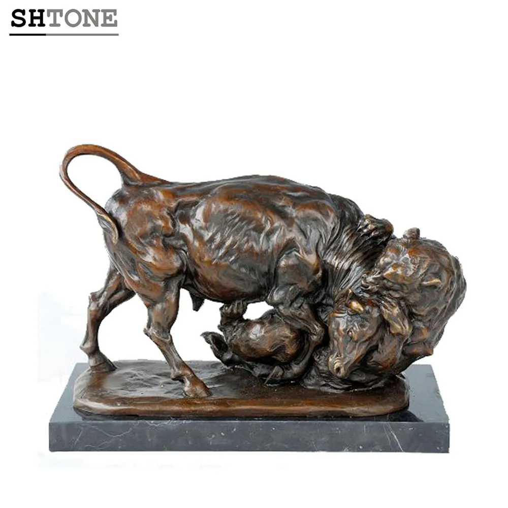 TPAL-242 скульптуры буйвола бой медведь Бронзовых Статуй животных садовая статуя коллекции буйвола фигурка