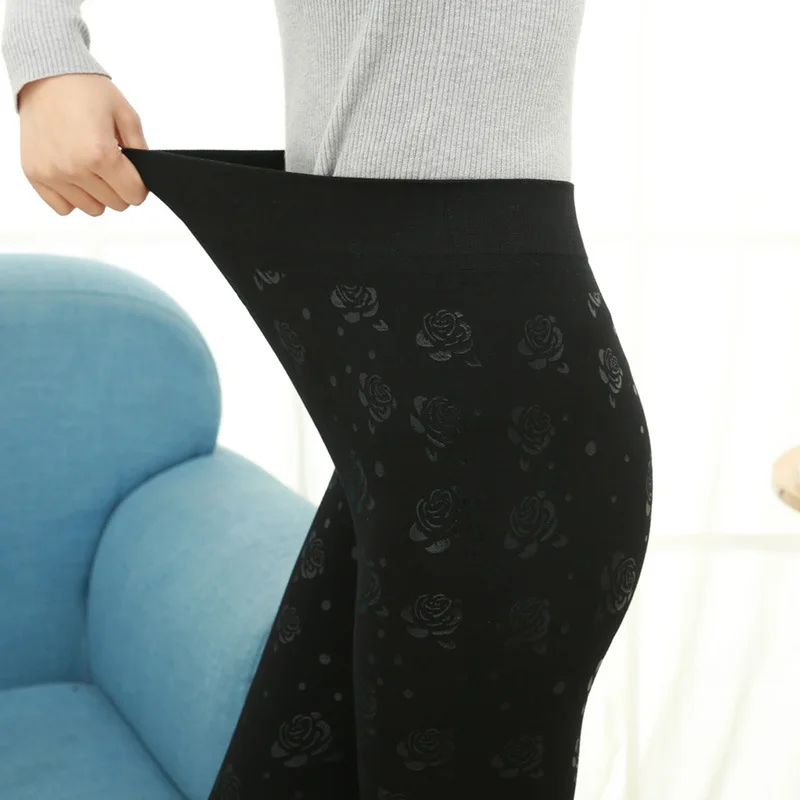 
High waist ankle length printed leggings middle aged and elderly people comfortable leggings 