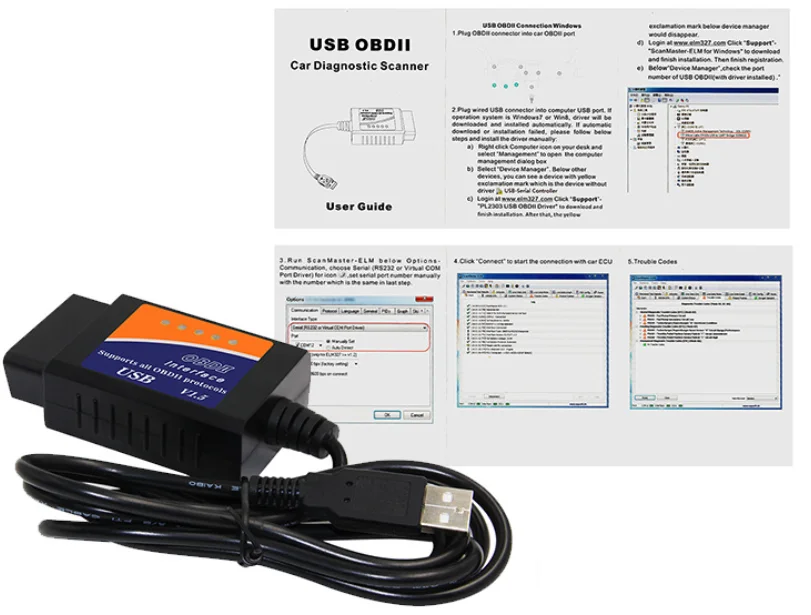 CH340T Chip OBD2 V1.5 ELM327 USB Interface Auto Diagnostic Tool Car Scanner