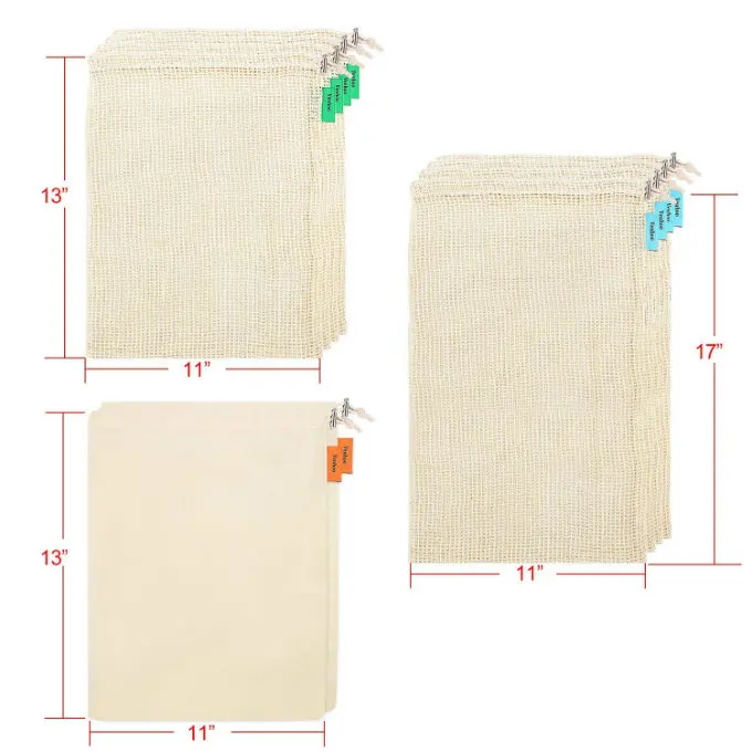 small cheap cotton perforated reusable vegetables mesh bag