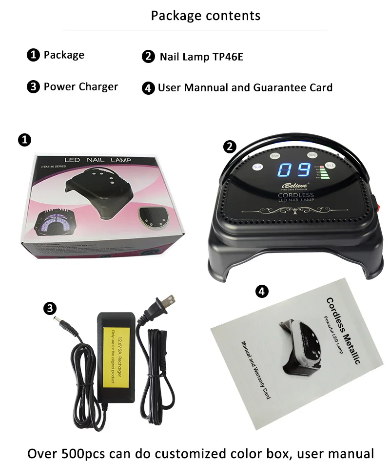 iBelieve Factory price OEM 64w cordless LED nail lamp