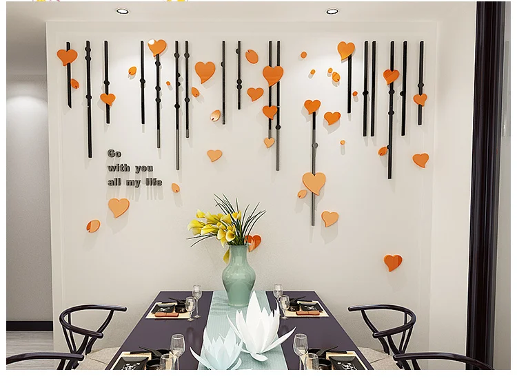 Home Interior decoration wall decal TV background living room heart shaped 3d self-adhesive wall stickers