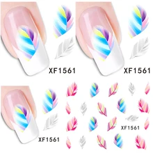 1 Aheet XF1561 água marca d ‘ água transferência de projeto de arco-íris de penas cores dica Nail Art Sticker Decal Nails instrumentos de Manicure