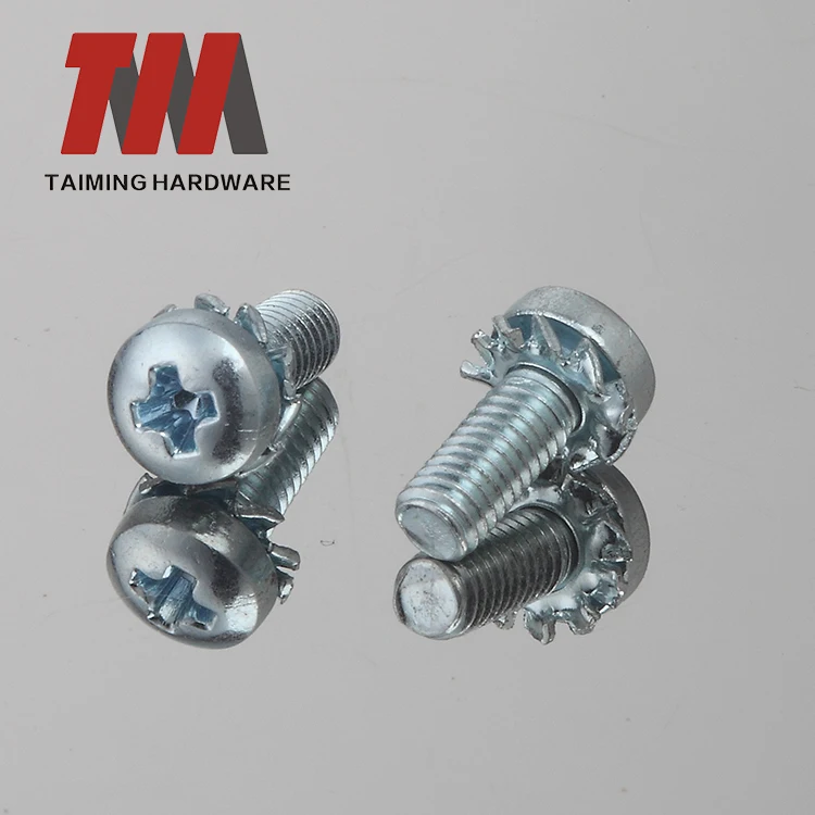 taiming Custom Pozi slot phillips combined Steel screw with External tooth washer