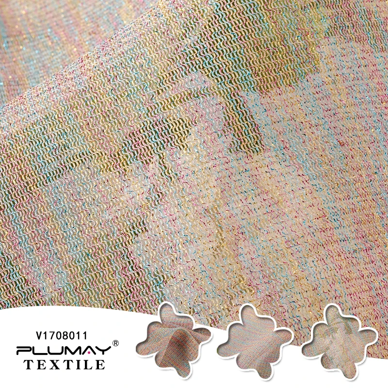 Hot sale knit fabric  65%nylon 35%colorful lurex rainbow for clothing textile custom elastic fashion ripstop underwear