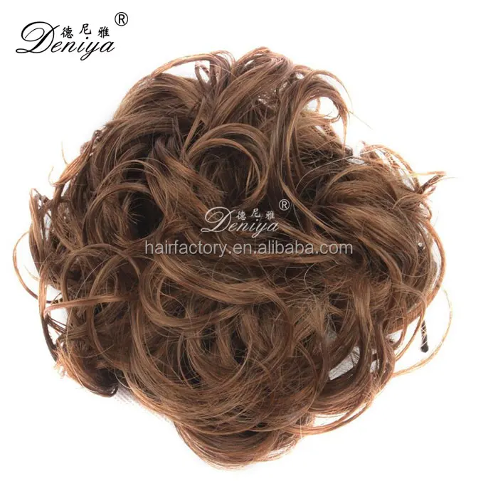 
Fancy curly easy clip on drawstring synthetic bun hair pieces 