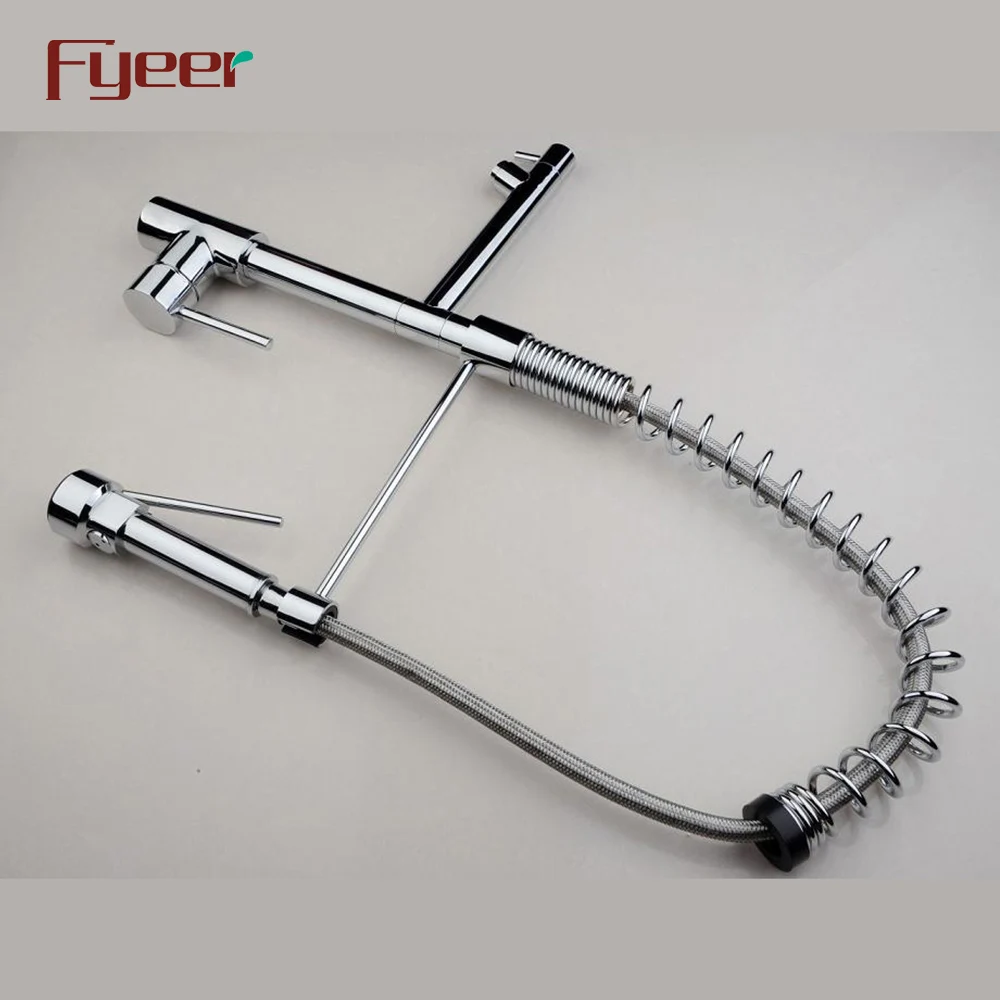 Fyeer Solid Brass Two Spray Pull Down Kitchen Sink Faucet