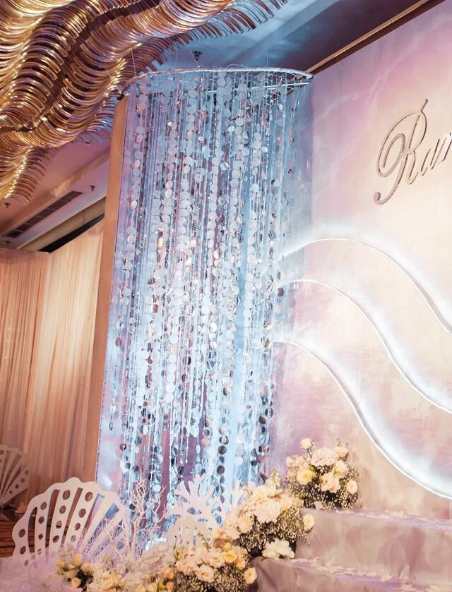 
LDJ702 Wedding hand made Gold and silver shimmer discs strands sequin curtain 